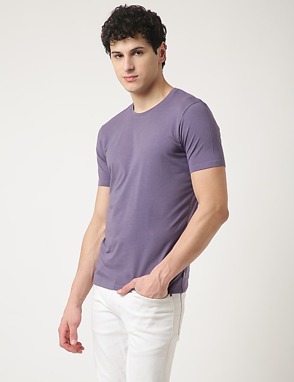 Cotton Blend Round Neck Solid T-Shirt