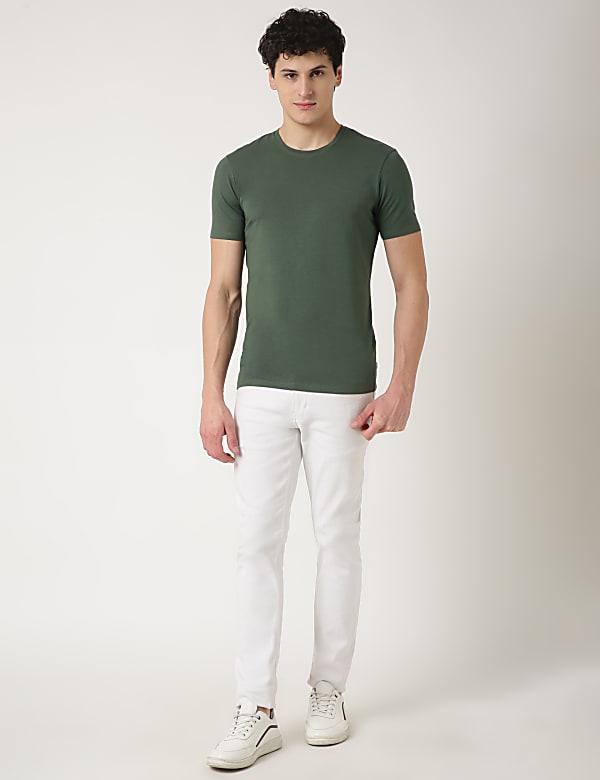 Cotton Blend Round Neck Solid T-Shirt