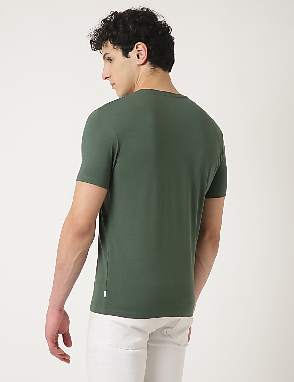 Cotton Blend Round Neck Solid T-Shirt