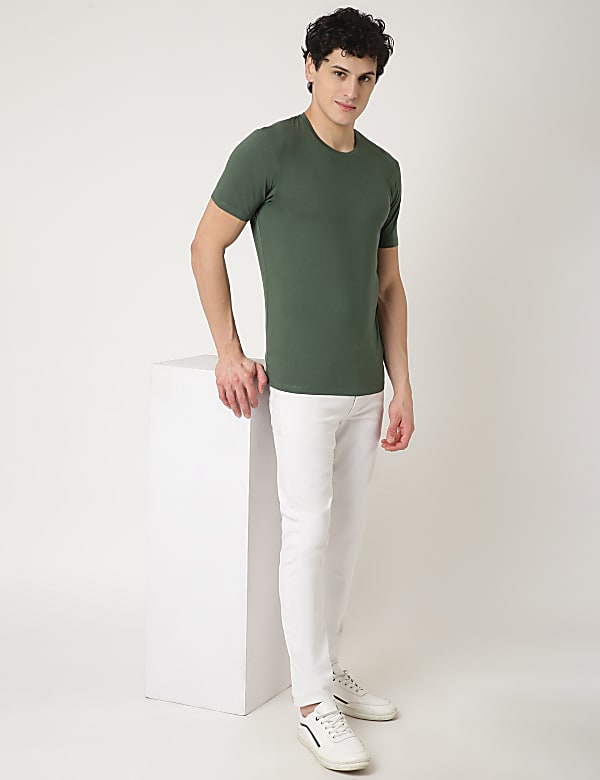 Cotton Blend Round Neck Solid T-Shirt