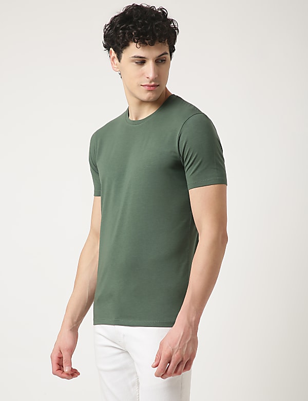 Cotton Blend Round Neck Solid T-Shirt