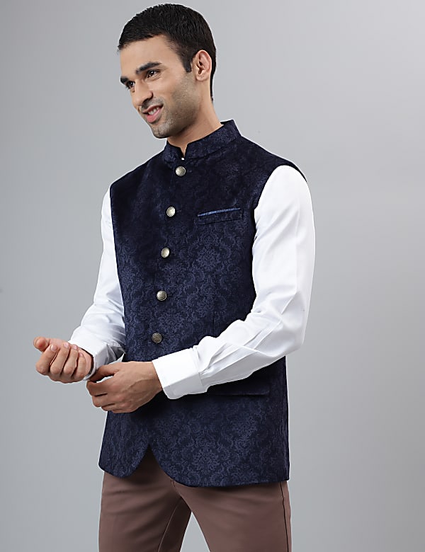 Self Design Mandarin Waistcoat