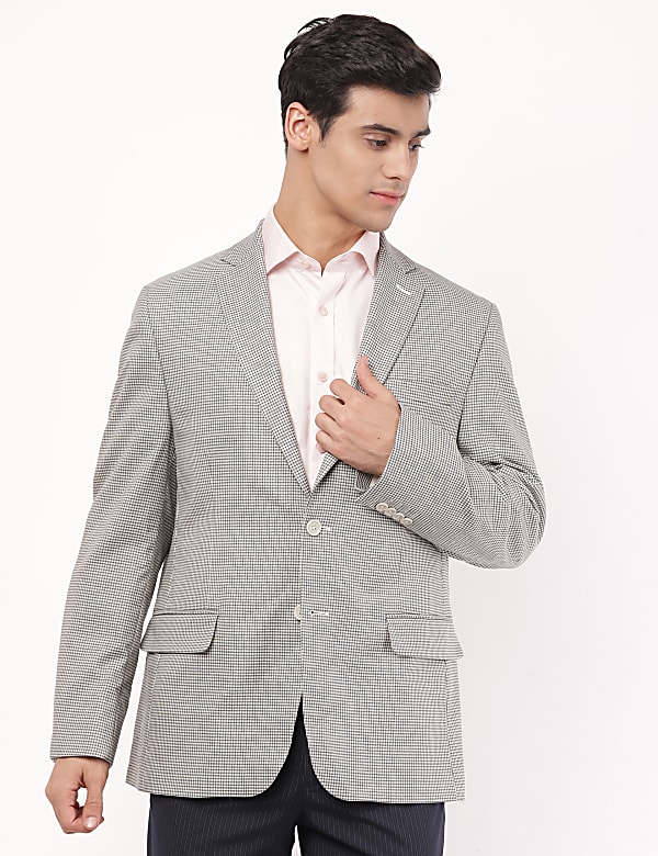 Checked Lapel Collar Blazer