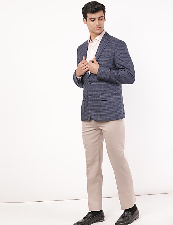 Checked Lapel Collar Blazer