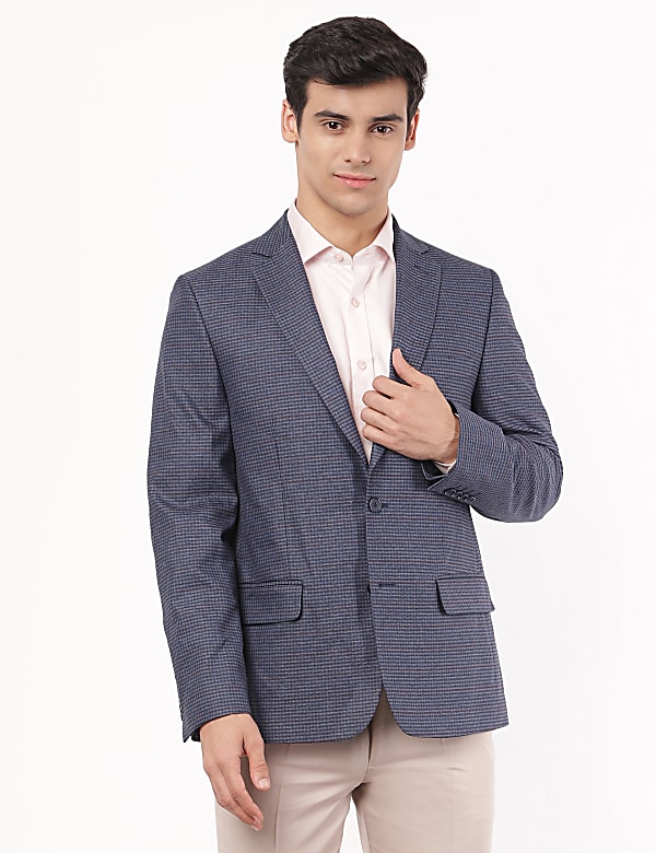 Checked Lapel Collar Blazer