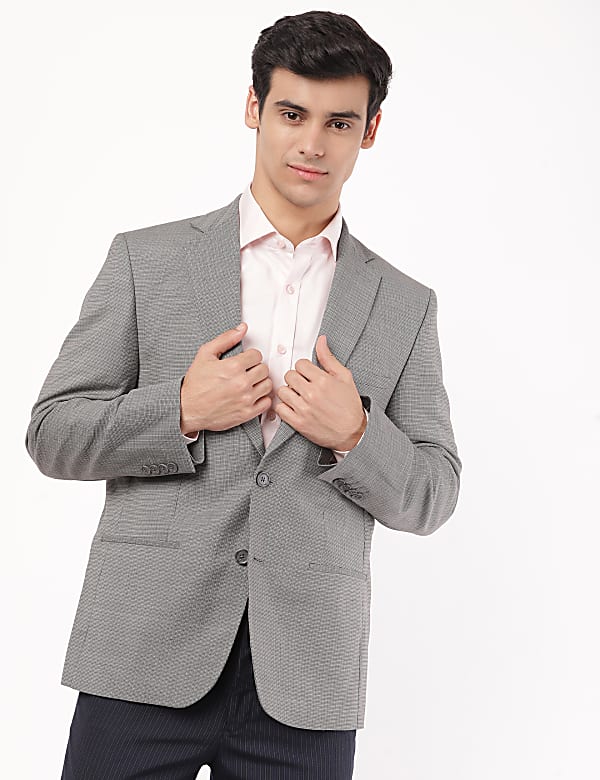 Micro Checked Lapel Collar Blazer