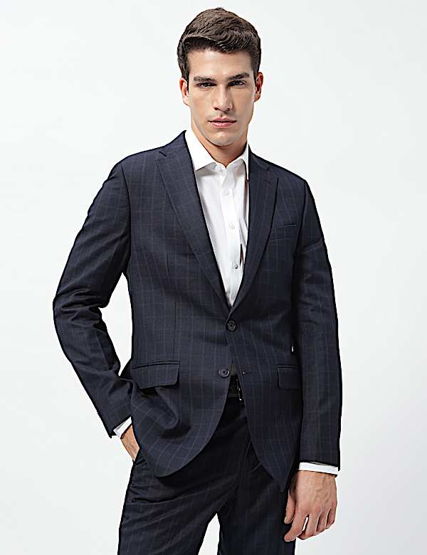 Checked Slim Fit Single-Breasted Blazer