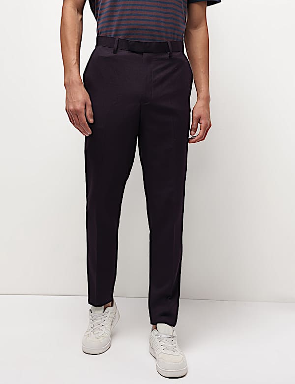Mid Waist Textured Slim Fit Trousers
