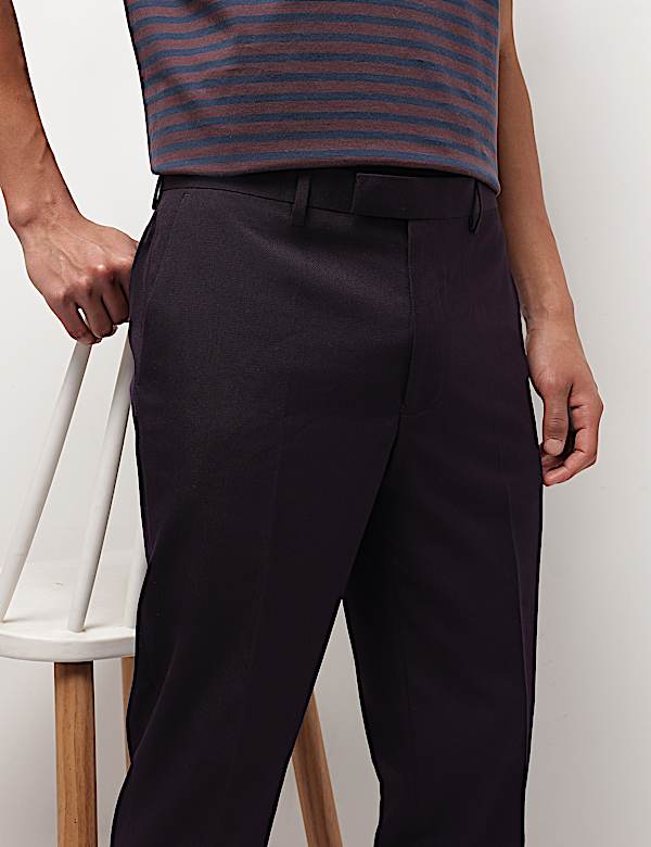 Mid Waist Textured Slim Fit Trousers