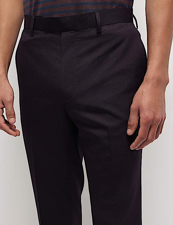 Mid Waist Textured Slim Fit Trousers