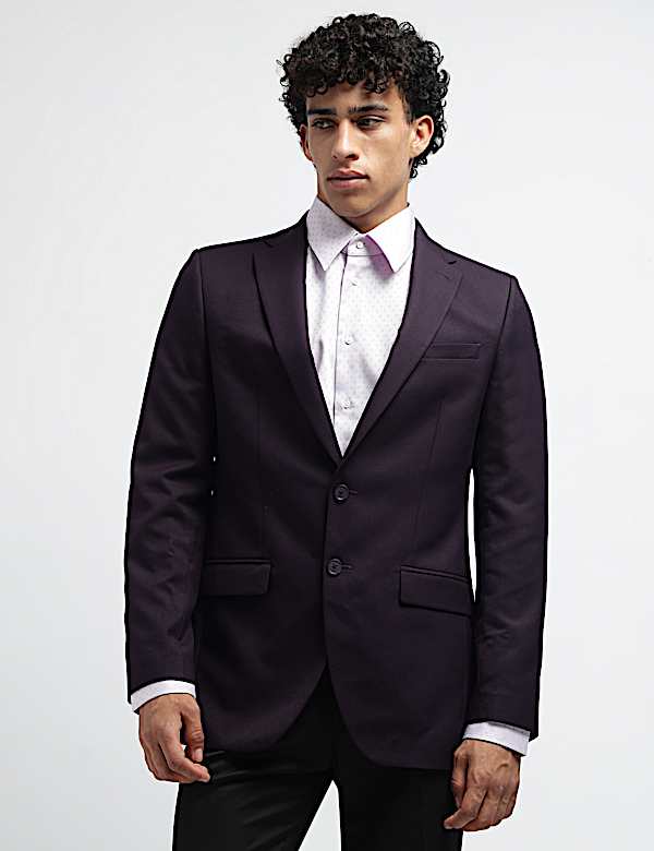 Textured Slim Fit Single-Breasted Blazer