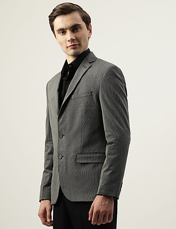 Slim Fit Plain Notched Lapel Collar Blazer