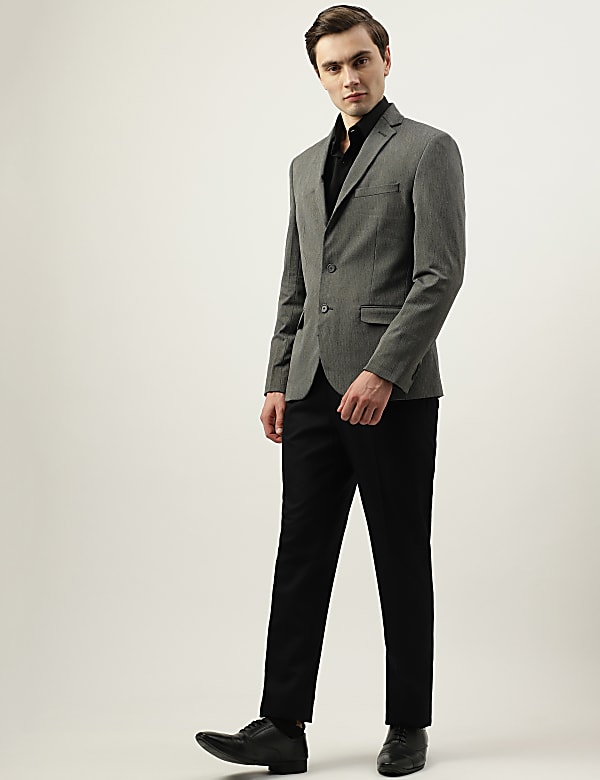 Slim Fit Plain Notched Lapel Collar Blazer