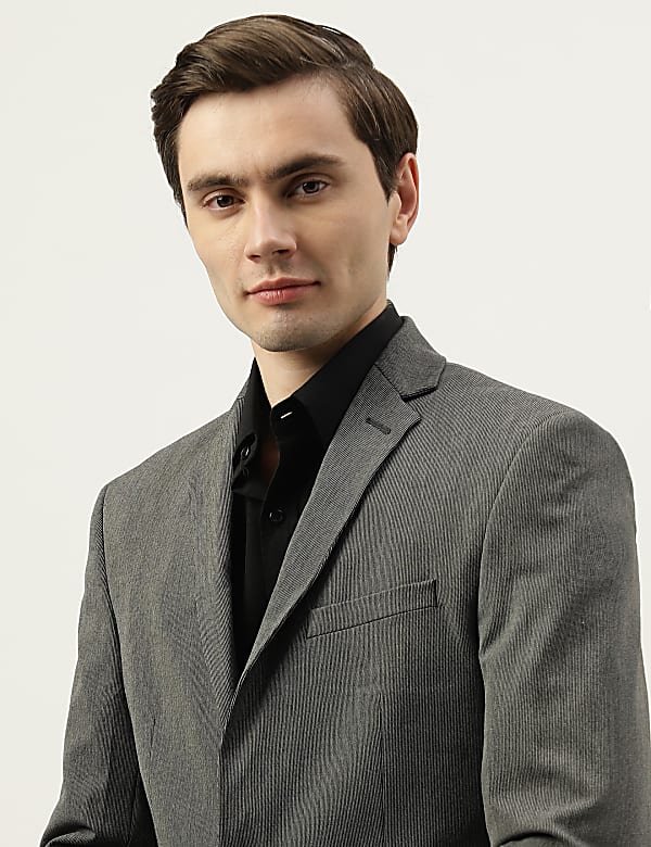 Slim Fit Plain Notched Lapel Collar Blazer