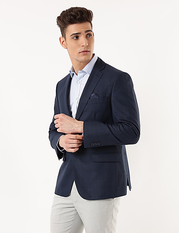 Checked Lapel Collar Blazer
