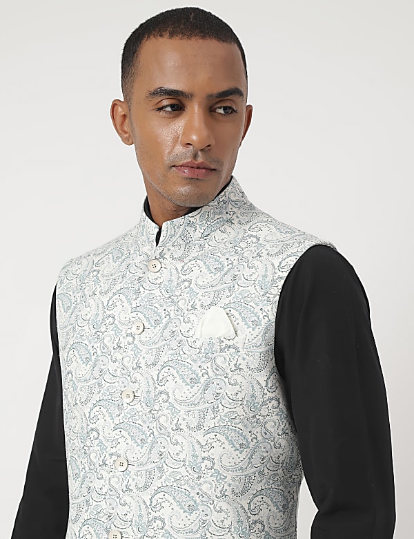 Tailored-Fit Linen-Blend Paisley Waistcoat