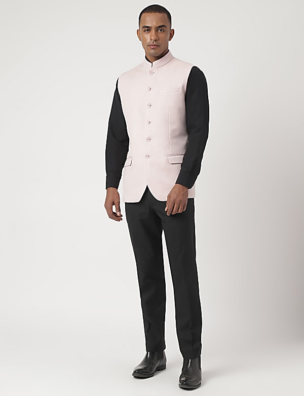Tailored-Fit Textured Sleeveless Waistcoat