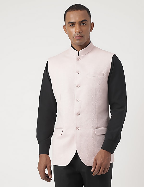 Tailored-Fit Textured Sleeveless Waistcoat