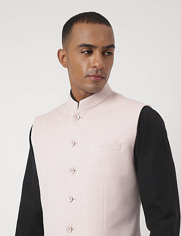 Tailored-Fit Textured Sleeveless Waistcoat