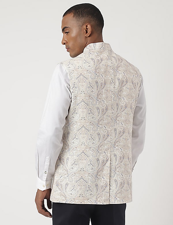 Tailored-Fit Linen-Blend Paisley Waistcoat