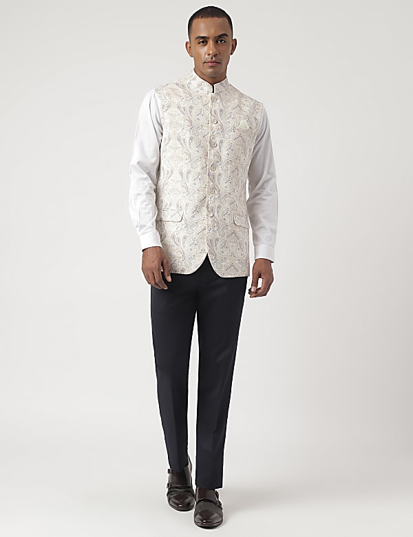 Tailored-Fit Linen-Blend Paisley Waistcoat