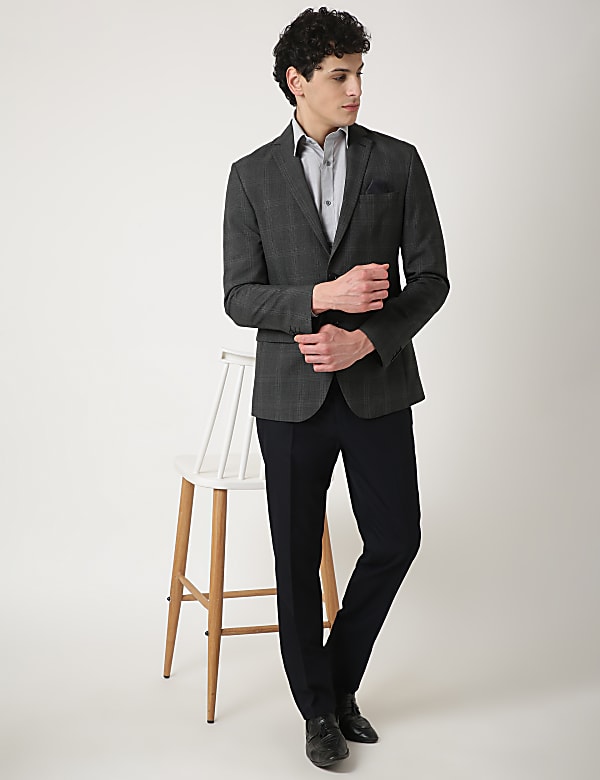 Checked Lapel Collar Blazer