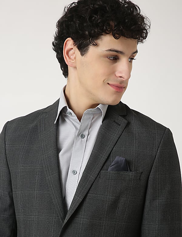 Checked Lapel Collar Blazer
