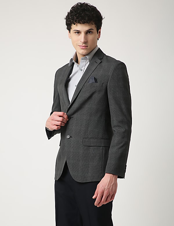 Checked Lapel Collar Blazer