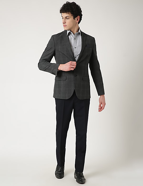 Checked Lapel Collar Blazer