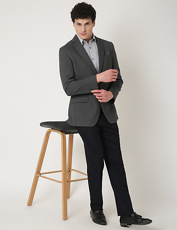 Textured Lapel Collar Blazer