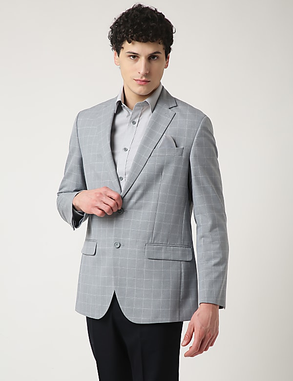 Checked Lapel Collar Blazer