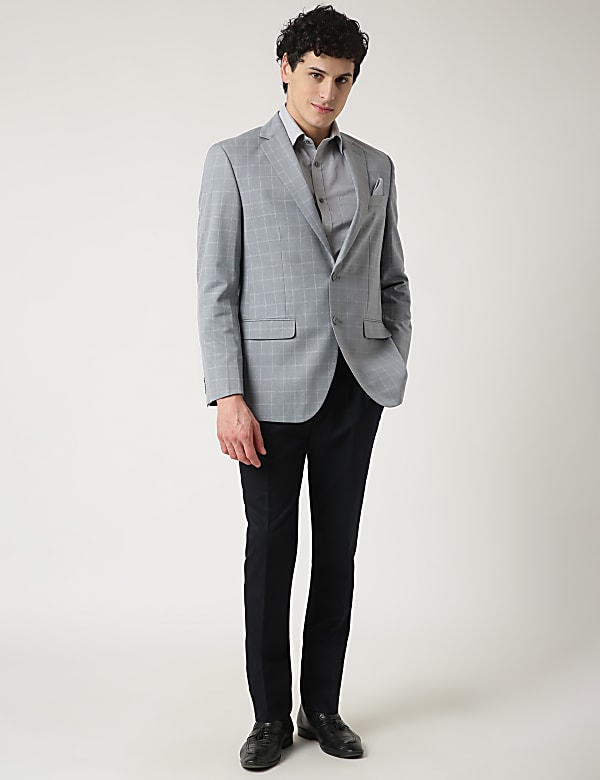 Checked Lapel Collar Blazer