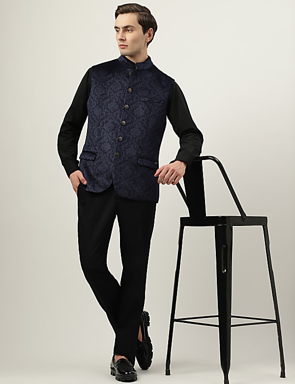 Printed Mandarin Collar Waistcoat