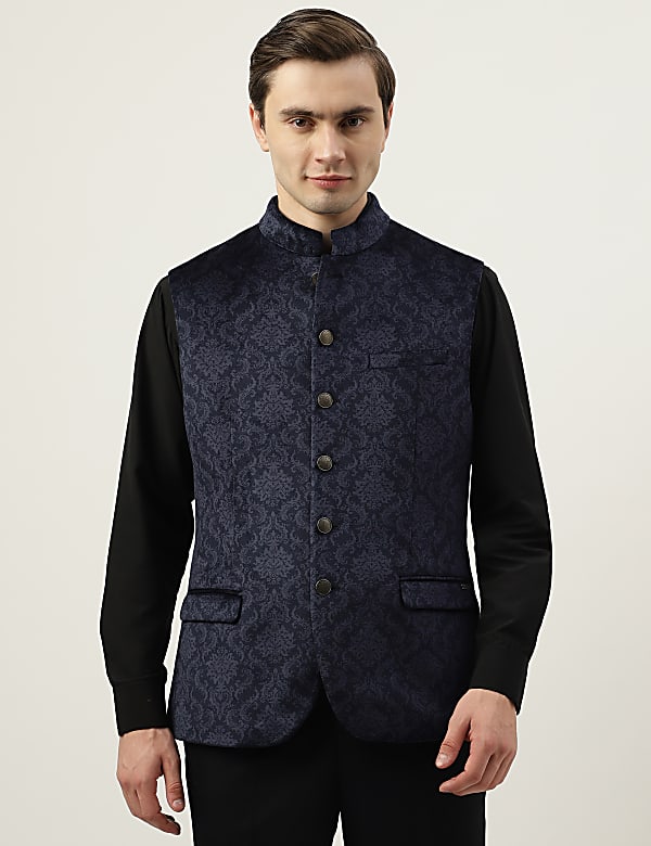 Printed Mandarin Collar Waistcoat