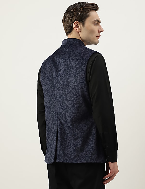 Printed Mandarin Collar Waistcoat