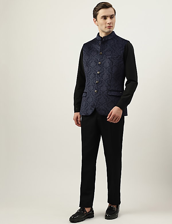 Printed Mandarin Collar Waistcoat