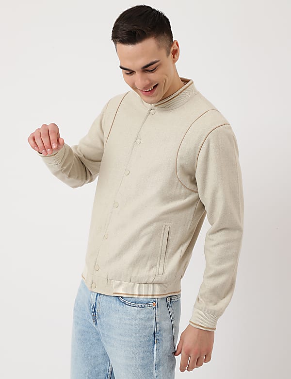 Striped Regular Fit Bomber Jacket
