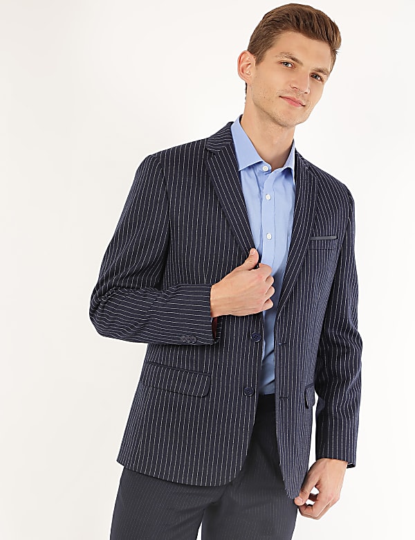 Striped Lapel Collar Blazer