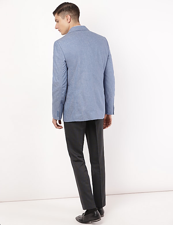 Linen Mix Plain Lapel Collar Blazer