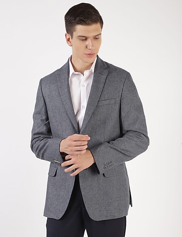 Linen Mix Striped Lapel Collar Blazer