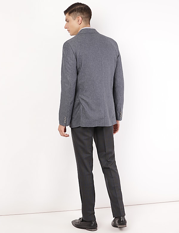 Linen Mix Striped Lapel Collar Blazer
