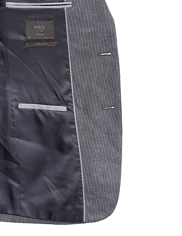 Linen Mix Striped Lapel Collar Blazer