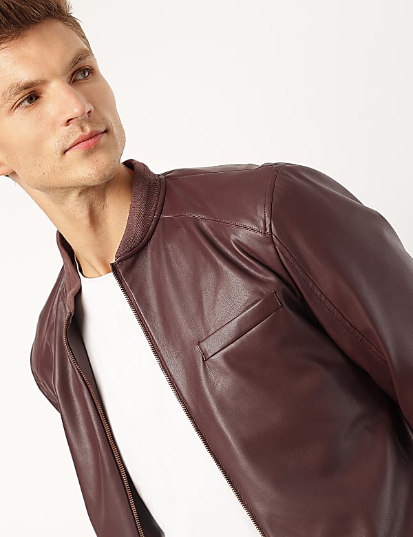 Faux Leather Bomber Jacket