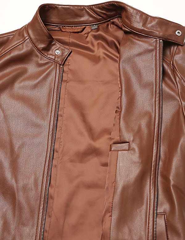 Faux Leather Funnel Neck Jacket