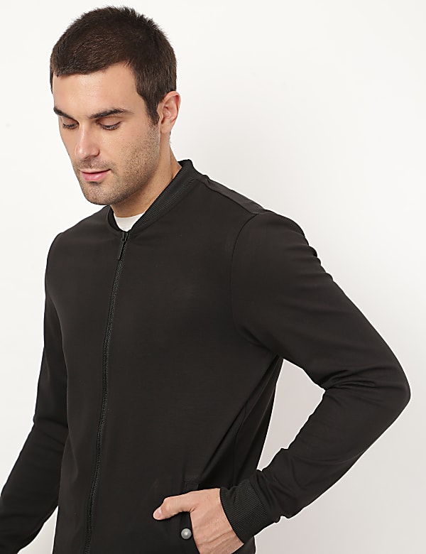 Viscose Mix Plain Stand Collar Jacket