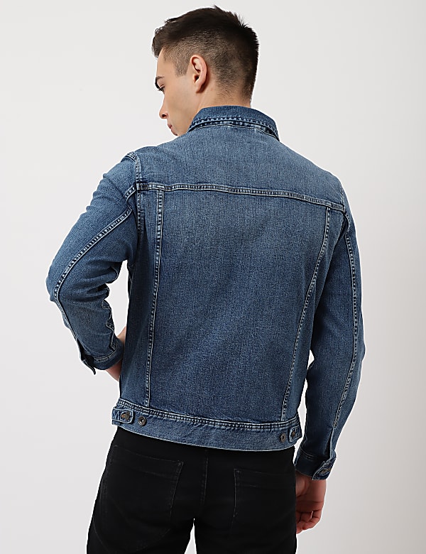 Cotton Mix Plain Spread Collar Denim Jacket