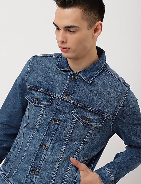 Cotton Mix Plain Spread Collar Denim Jacket