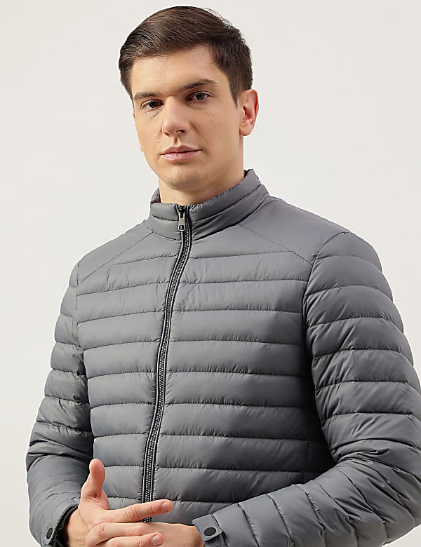 Zip Up Solid Puffed Jacket