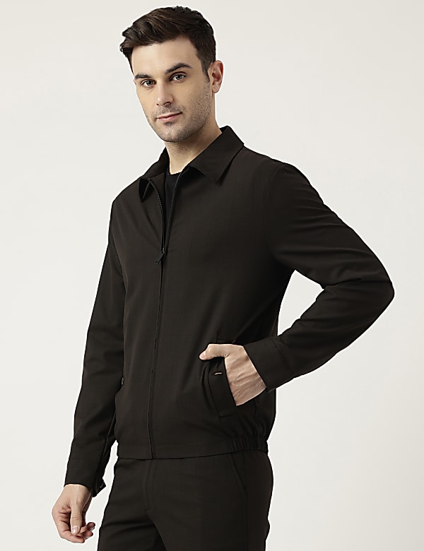 Slim Fit Striped Spread Collar Jacket