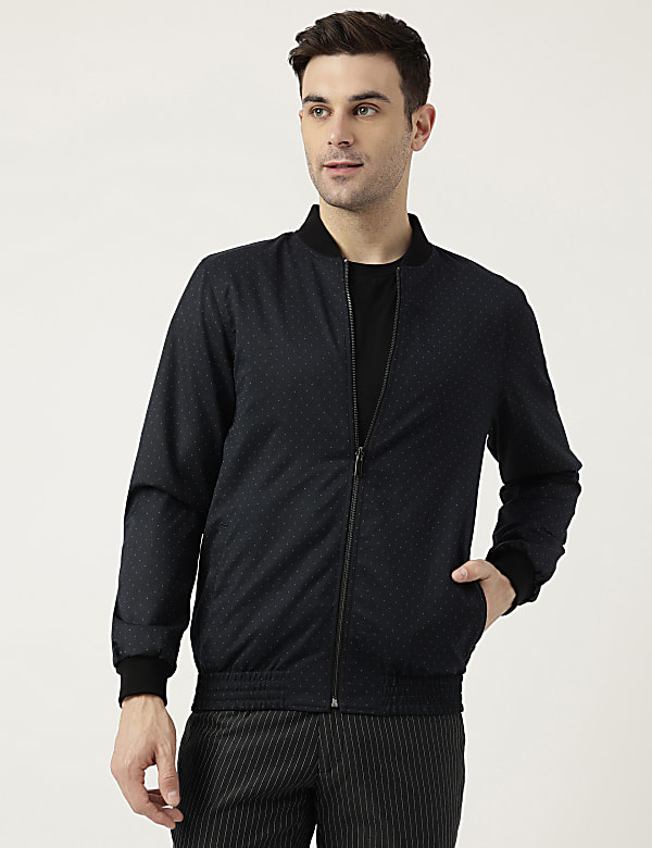 Slim Fit Striped High Neck Jacket